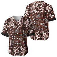 Burgundy Hawaiian Tapa Tribal Hibiscus Baseball Jersey