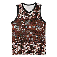 Burgundy Hawaiian Tapa Tribal Hibiscus Basketball Jersey