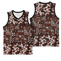 Burgundy Hawaiian Tapa Tribal Hibiscus Basketball Jersey