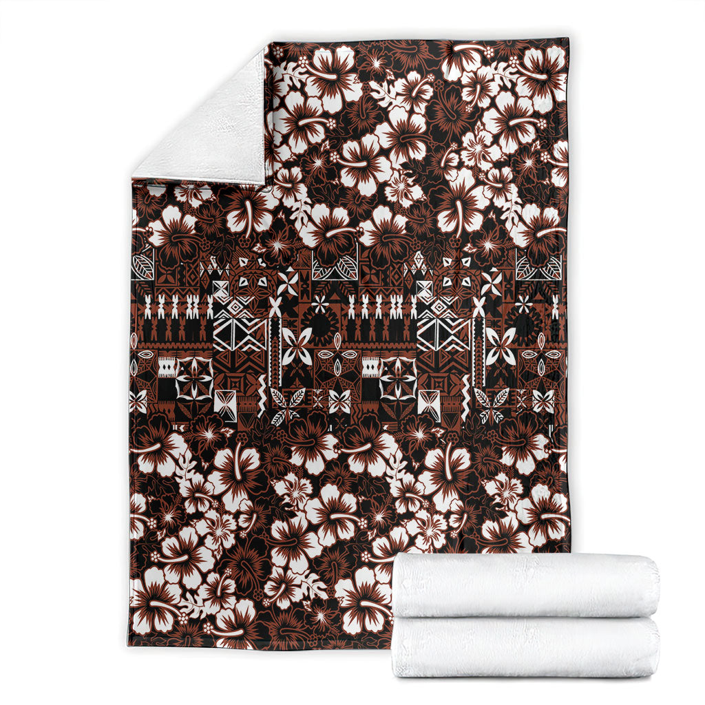 Burgundy Hawaiian Tapa Tribal Hibiscus Blanket