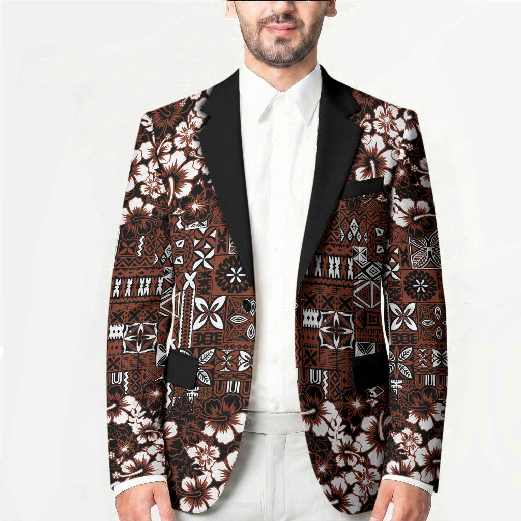 Burgundy Hawaiian Tapa Tribal Hibiscus Blazer