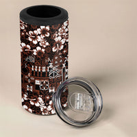 Burgundy Hawaiian Tapa Tribal Hibiscus 4 in 1 Can Cooler Tumbler
