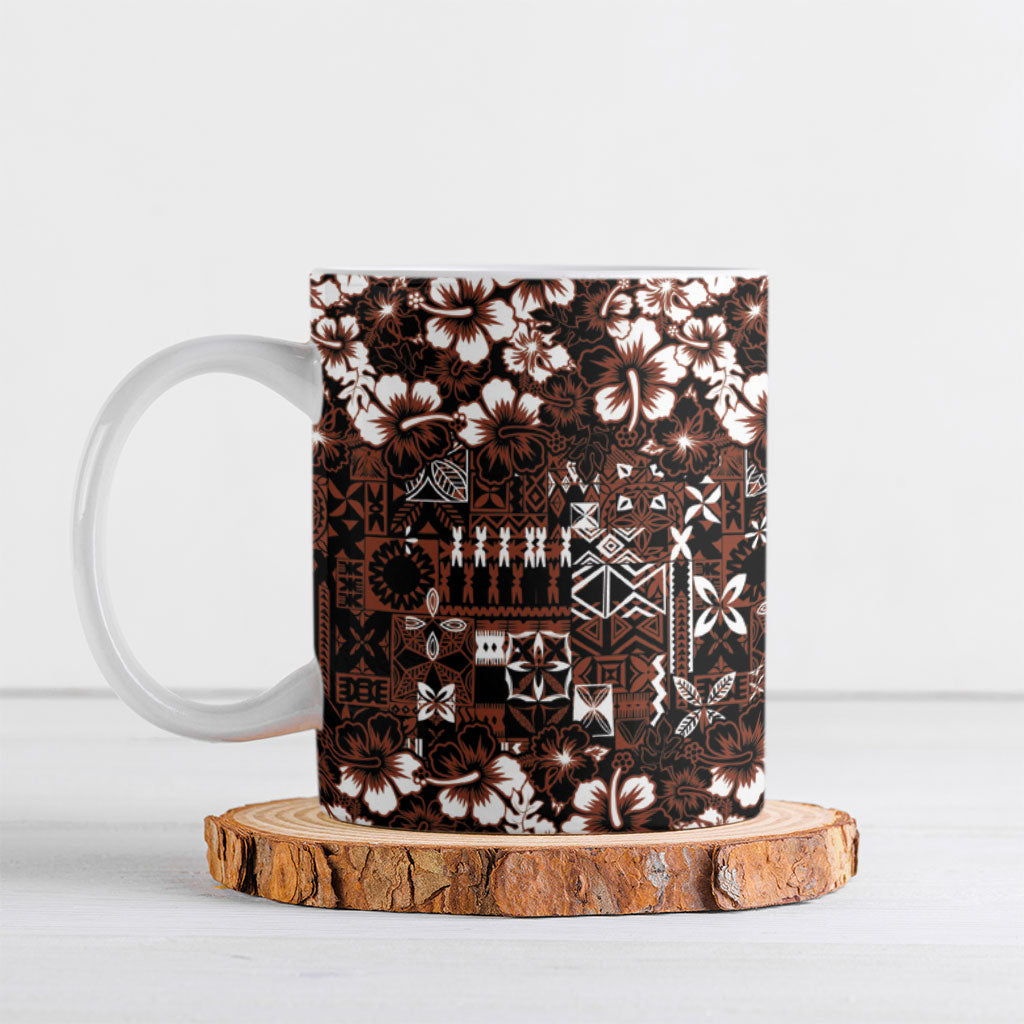Burgundy Hawaiian Tapa Tribal Hibiscus Ceramic Mug LT9 Burgundy - Polynesian Pride