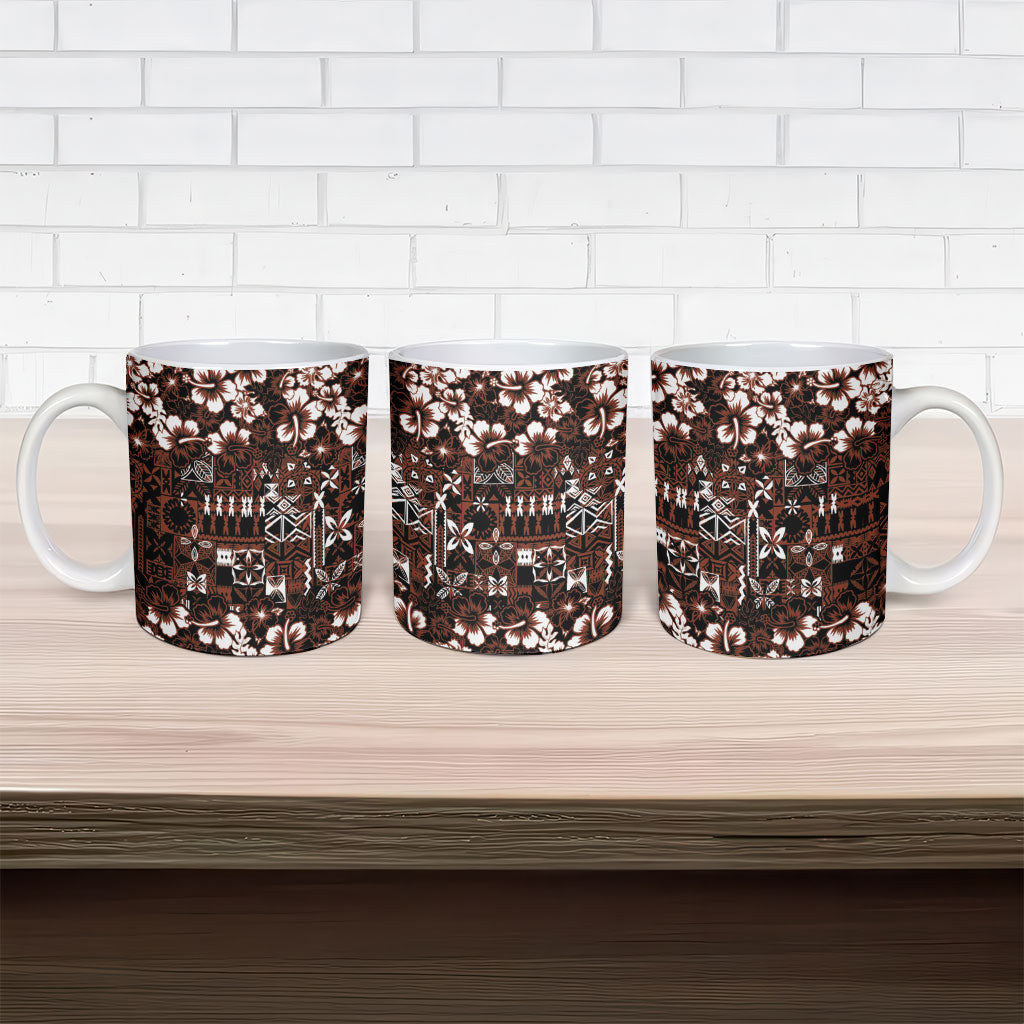 Burgundy Hawaiian Tapa Tribal Hibiscus Ceramic Mug