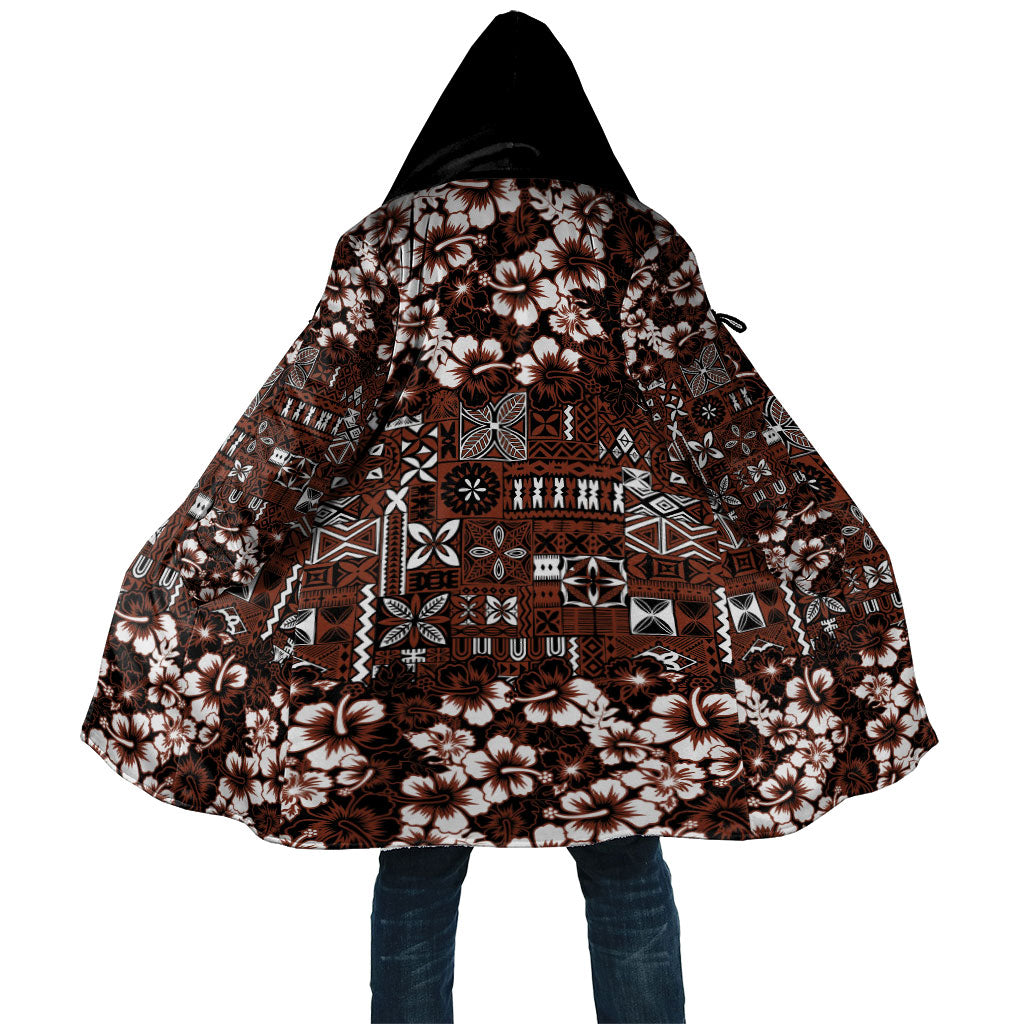 Burgundy Hawaiian Tapa Tribal Hibiscus Cloak