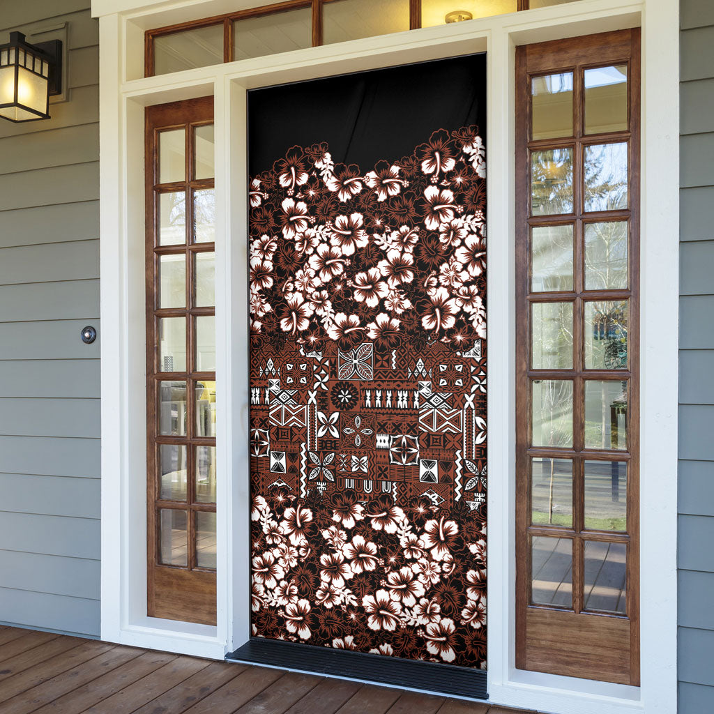 Burgundy Hawaiian Tapa Tribal Hibiscus Door Cover