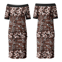 Burgundy Hawaiian Tapa Tribal Hibiscus Family Matching Puletasi and Hawaiian Shirt