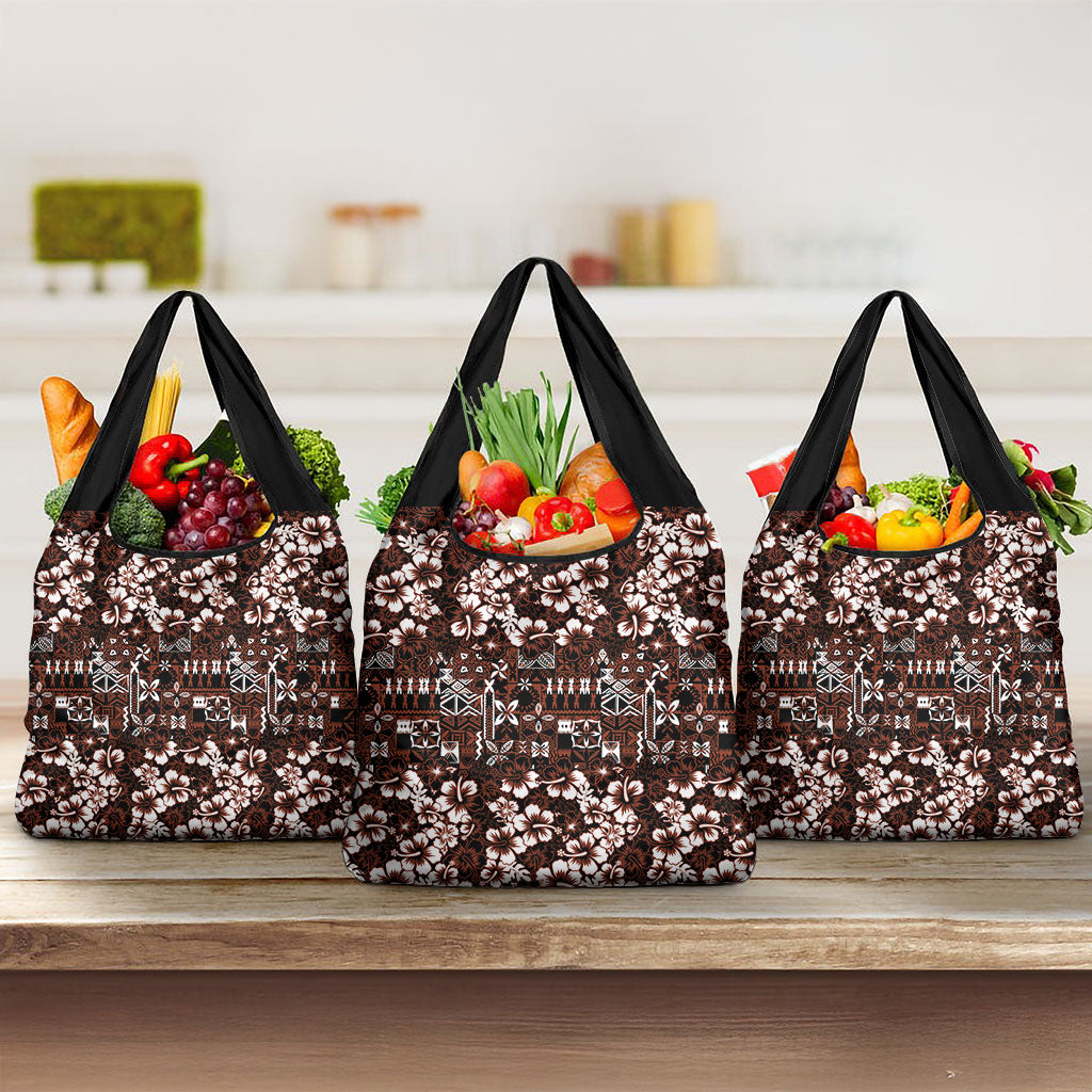 Burgundy Hawaiian Tapa Tribal Hibiscus Grocery Bag