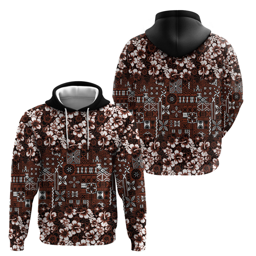 Burgundy Hawaiian Tapa Tribal Hibiscus Hoodie