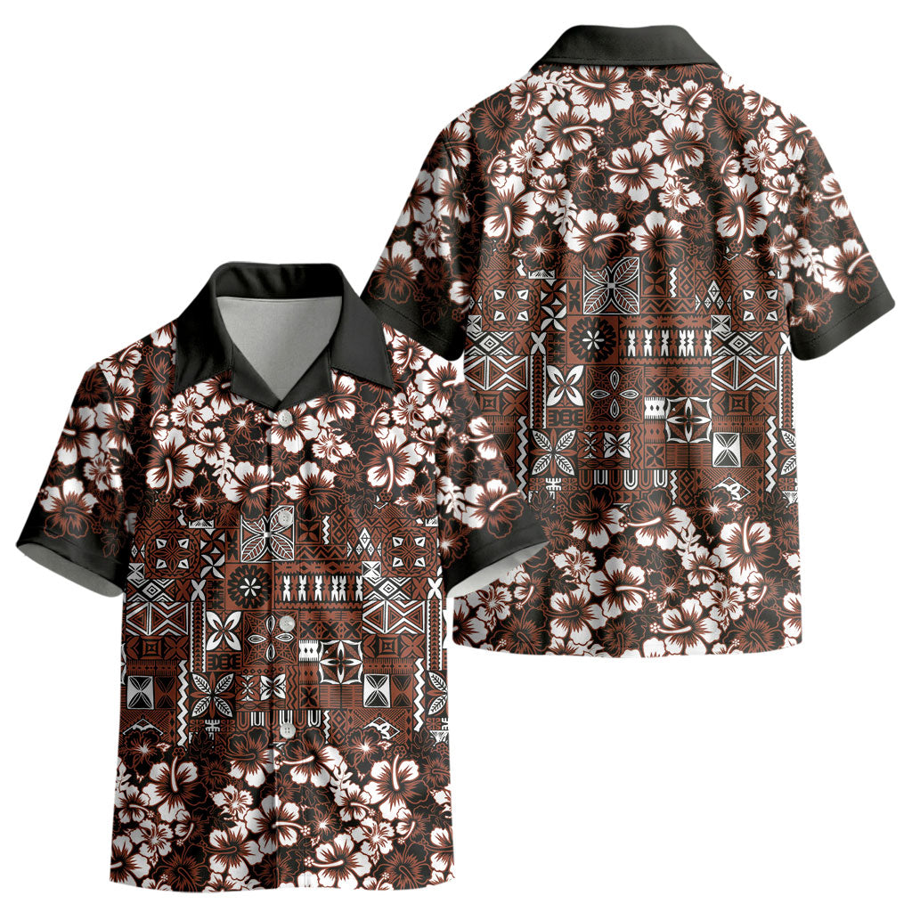 Burgundy Hawaiian Tapa Tribal Hibiscus Kid Hawaiian Shirt