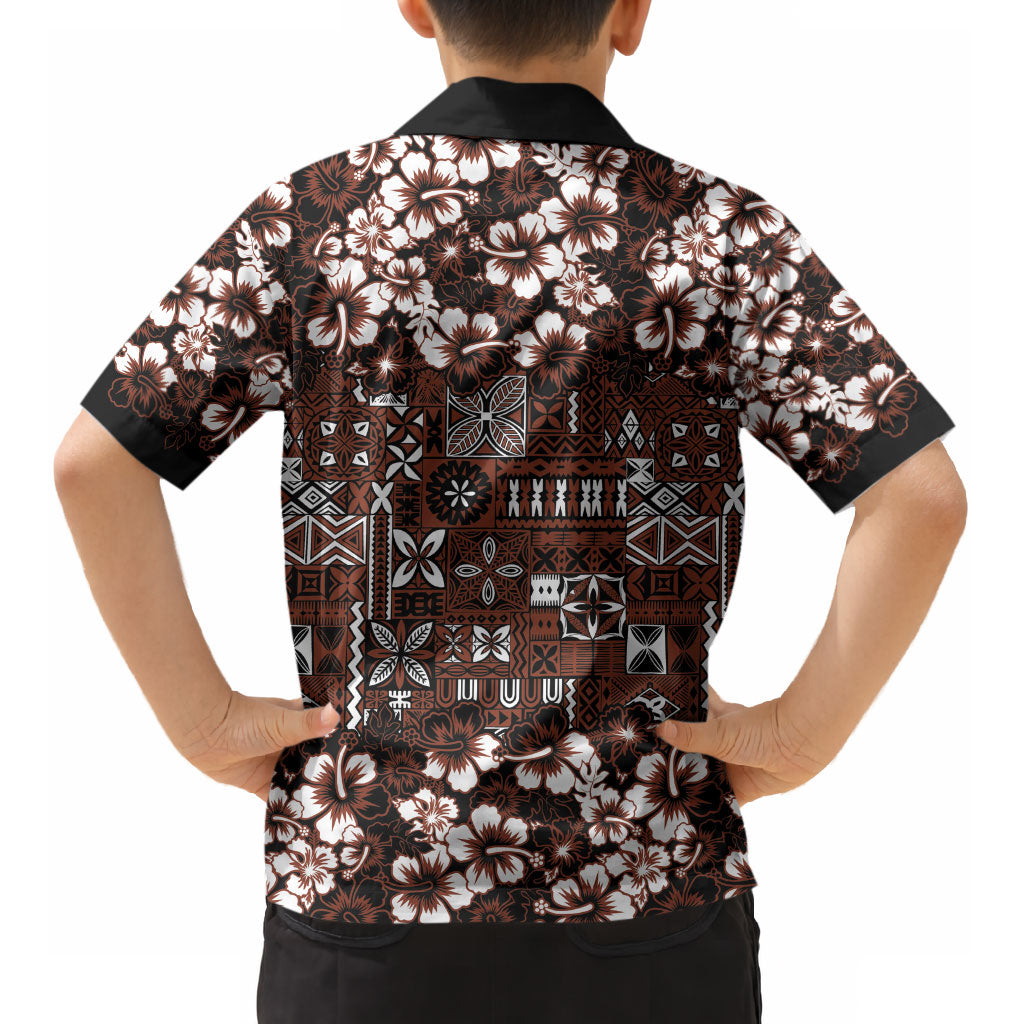 Burgundy Hawaiian Tapa Tribal Hibiscus Kid Hawaiian Shirt