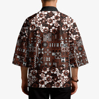 Burgundy Hawaiian Tapa Tribal Hibiscus Kimono