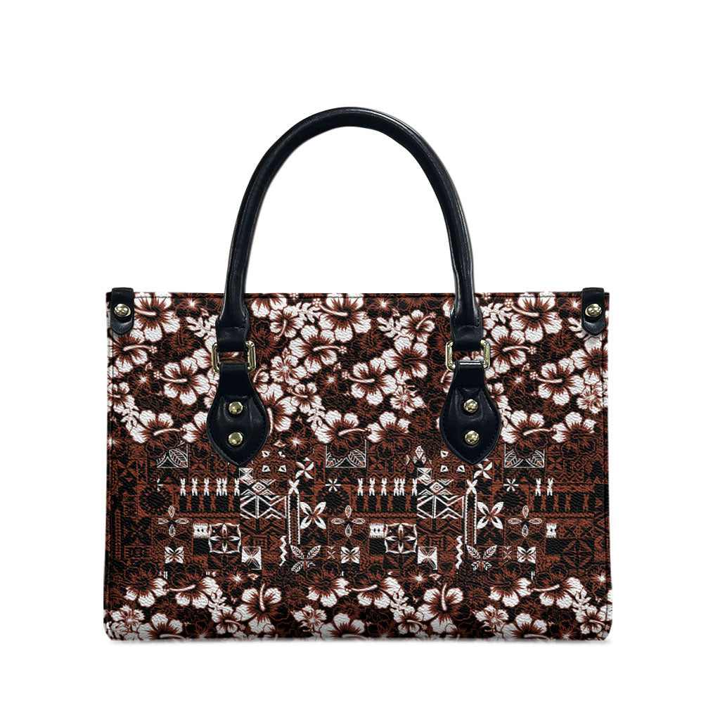 Burgundy Hawaiian Tapa Tribal Hibiscus Leather Bag