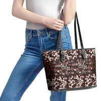 Burgundy Hawaiian Tapa Tribal Hibiscus Leather Tote Bag