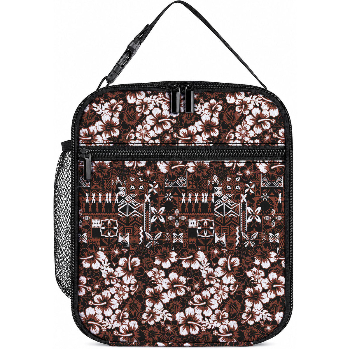 Burgundy Hawaiian Tapa Tribal Hibiscus Lunch Bag LT9 10.2 × 8.3 × 4.3 inch Burgundy - Polynesian Pride