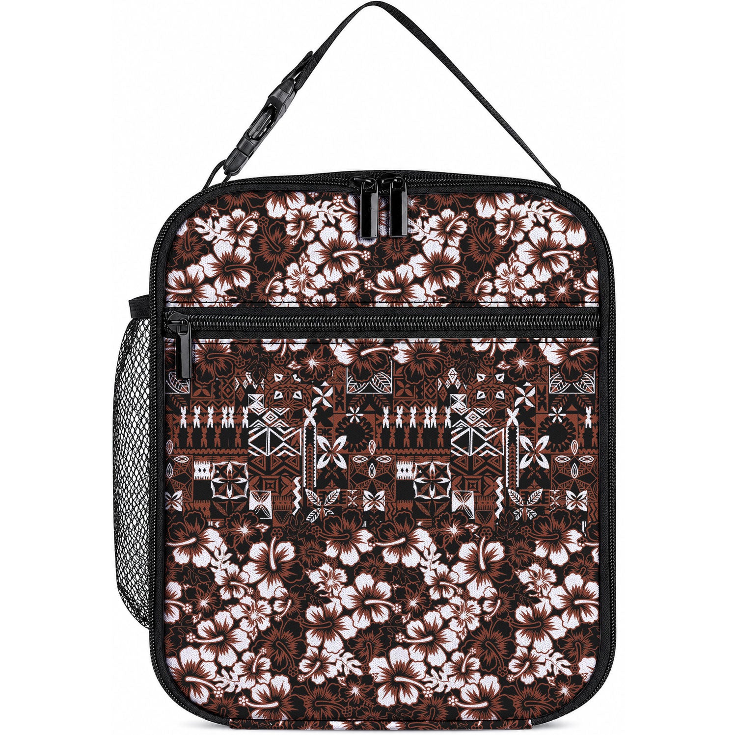 Burgundy Hawaiian Tapa Tribal Hibiscus Lunch Bag LT9 10.2 × 8.3 × 4.3 inch Burgundy - Polynesian Pride