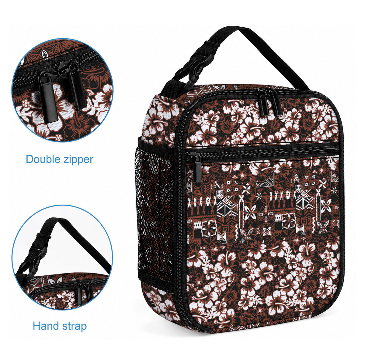 Burgundy Hawaiian Tapa Tribal Hibiscus Lunch Bag LT9 - Polynesian Pride