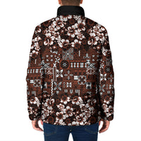 Burgundy Hawaiian Tapa Tribal Hibiscus Padded Jacket
