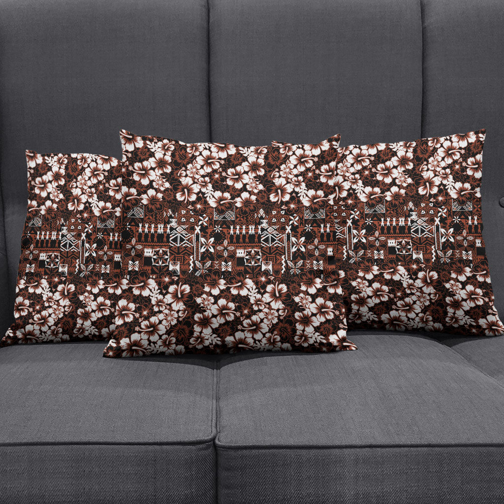 Burgundy Hawaiian Tapa Tribal Hibiscus Pillow Cover