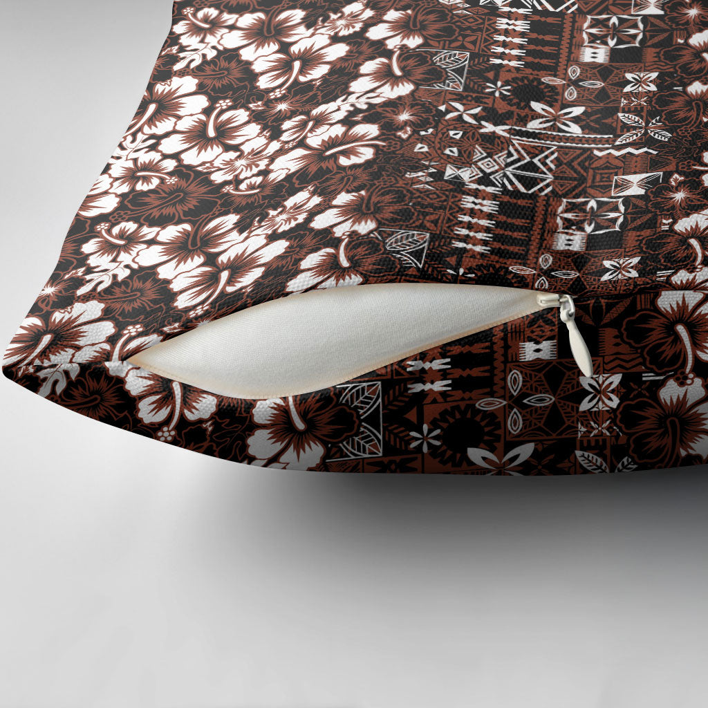 Burgundy Hawaiian Tapa Tribal Hibiscus Pillow Cover