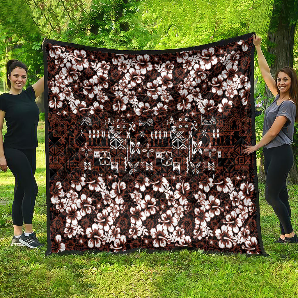 Burgundy Hawaiian Tapa Tribal Hibiscus Quilt