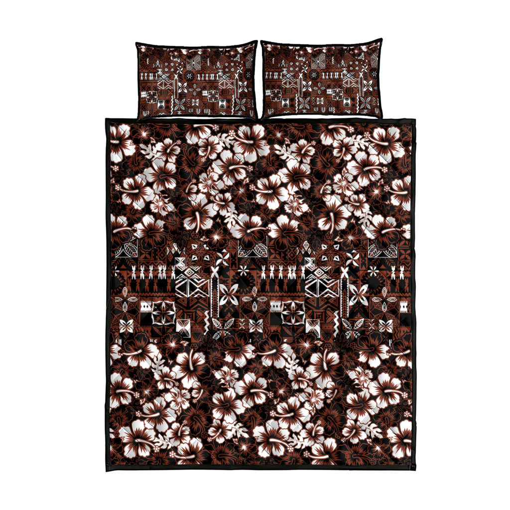 Burgundy Hawaiian Tapa Tribal Hibiscus Quilt Bed Set