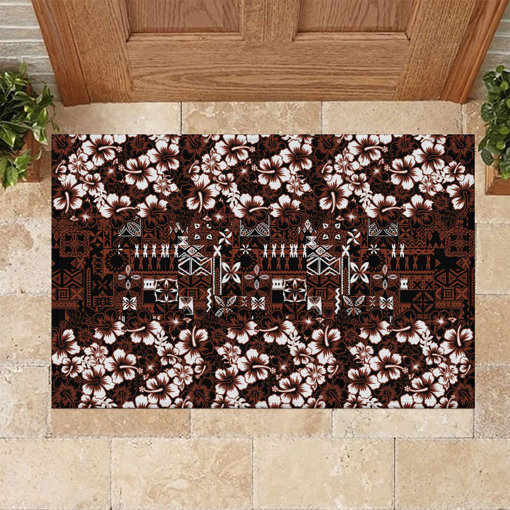 Burgundy Hawaiian Tapa Tribal Hibiscus Rubber Doormat