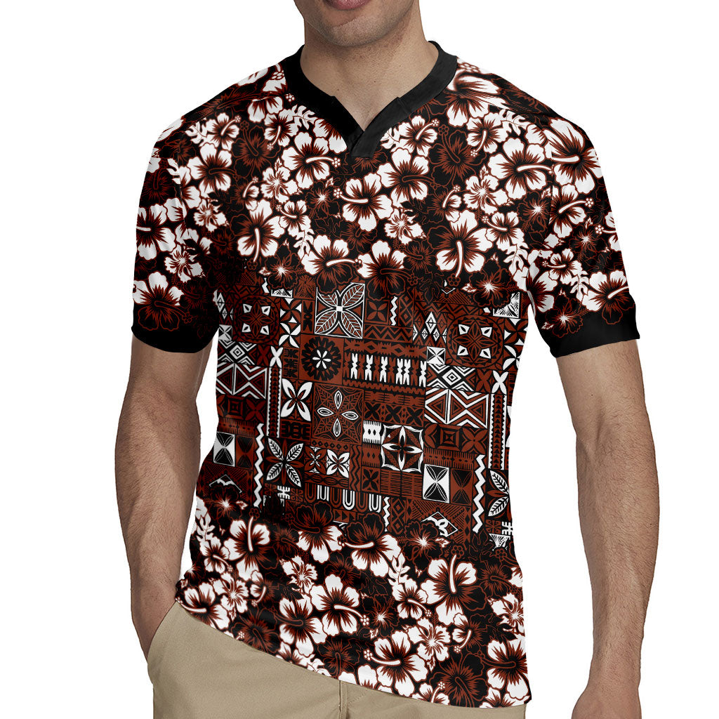 Burgundy Hawaiian Tapa Tribal Hibiscus Rugby Jersey