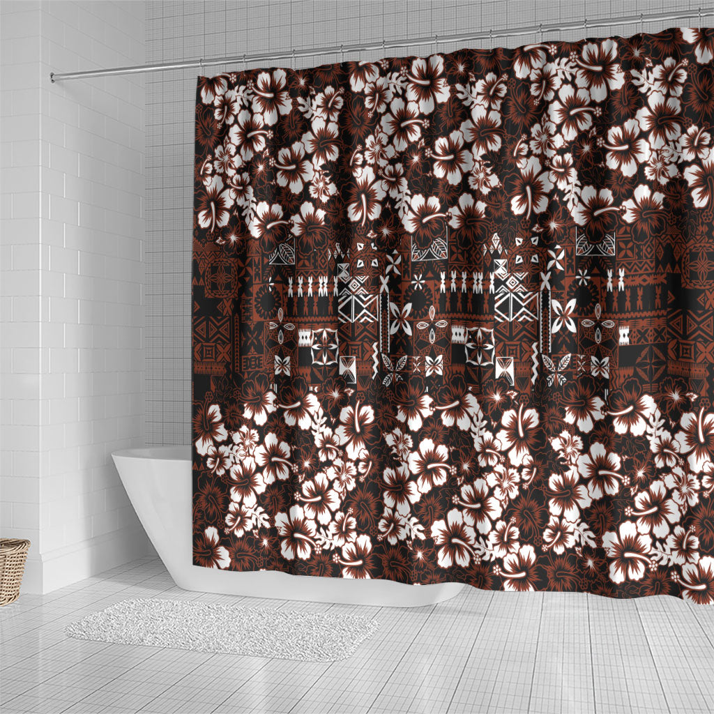 Burgundy Hawaiian Tapa Tribal Hibiscus Shower Curtain