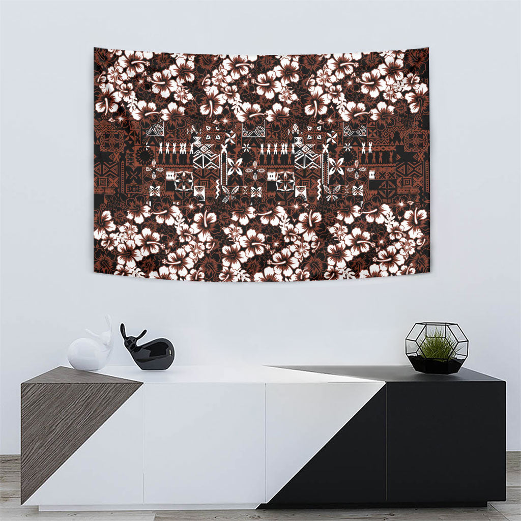 Burgundy Hawaiian Tapa Tribal Hibiscus Tapestry