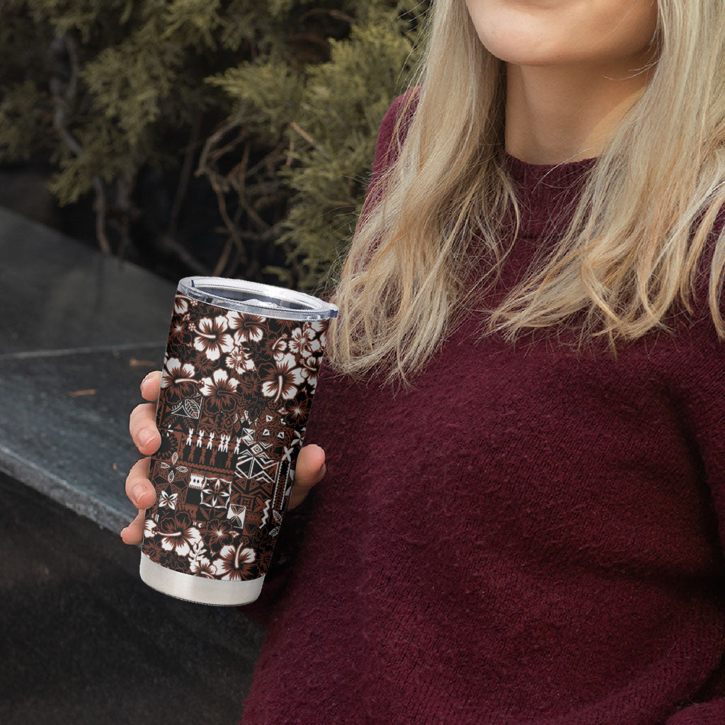 Burgundy Hawaiian Tapa Tribal Hibiscus Tumbler Cup
