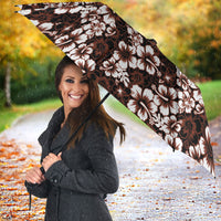 Burgundy Hawaiian Tapa Tribal Hibiscus Umbrella