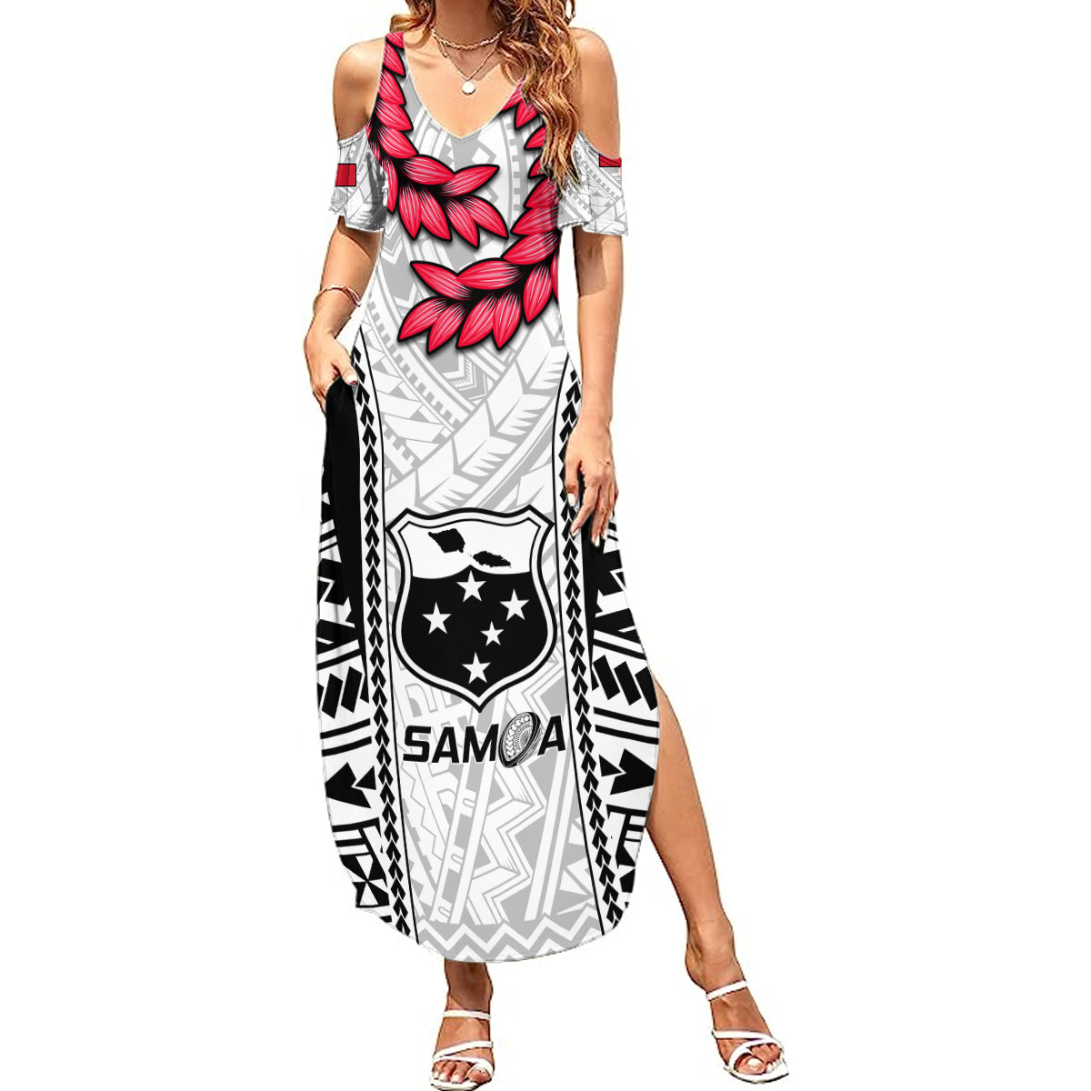 Samoa Rugby Summer Maxi Dress Go Champions World Cup 2023 Polynesian Unique LT9 Women White - Polynesian Pride