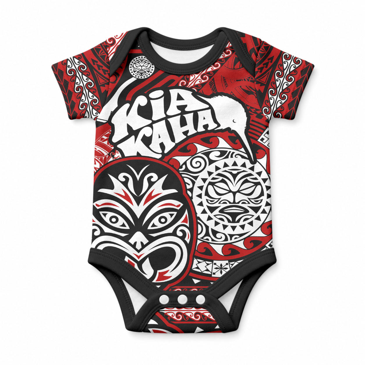 Personalised Te Reo Maori New Zealand Baby Onesie Aotearoa Kia Haka Maori Tribal Tattoo Red Style LT9 Red - Polynesian Pride