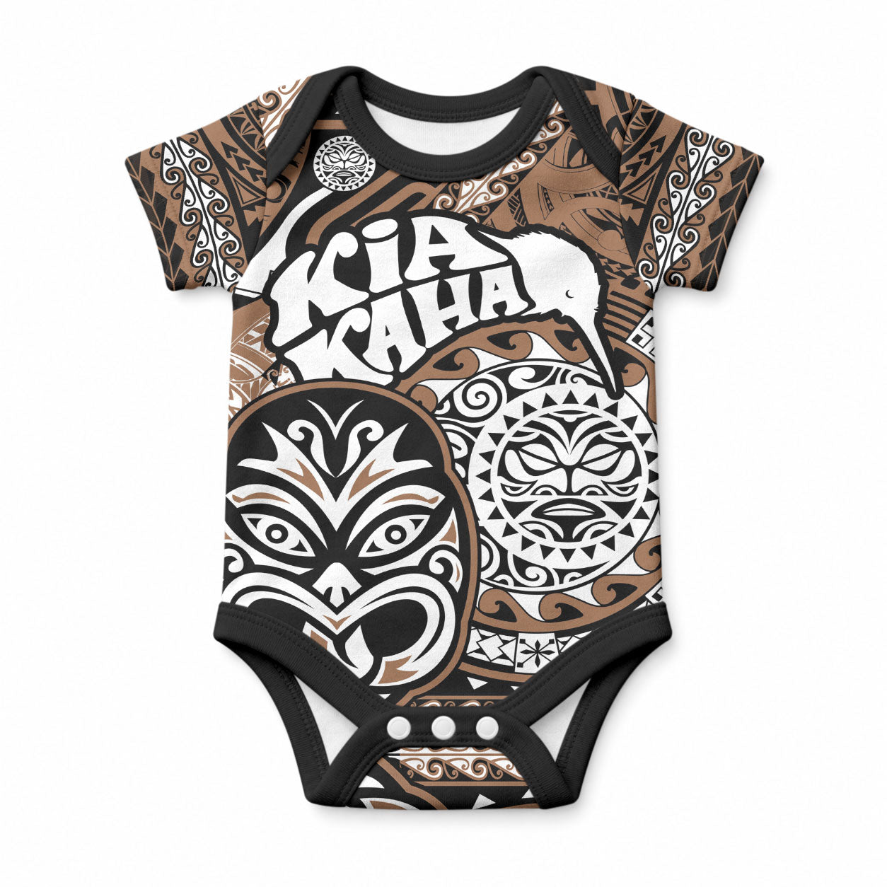 Personalised Te Reo Maori New Zealand Baby Onesie Aotearoa Kia Haka Maori Tribal Tattoo Gold Style LT9 Gold - Polynesian Pride