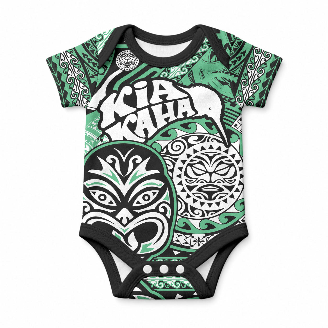 Personalised Te Reo Maori New Zealand Baby Onesie Aotearoa Kia Haka Maori Tribal Tattoo Green Style LT9 Green - Polynesian Pride