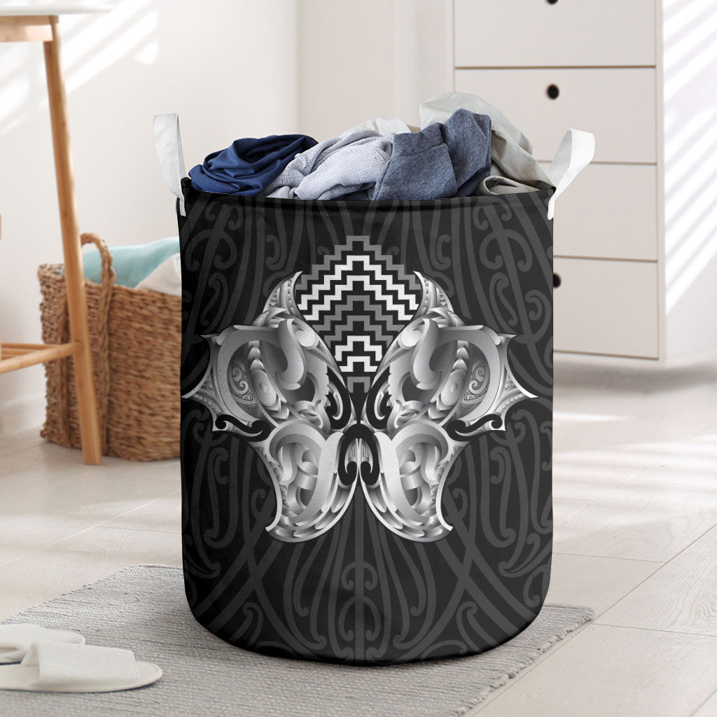 Aotearoa Kowhaiwhai Poutama Black Motif Laundry Basket LT9 Black - Polynesian Pride