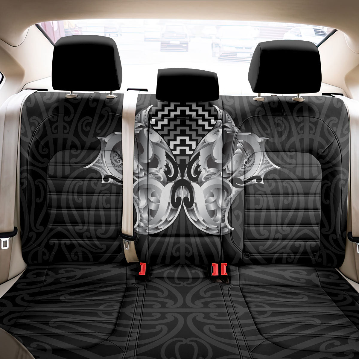 Aotearoa Kowhaiwhai Poutama Black Motif Back Car Seat Cover LT9 - Polynesian Pride