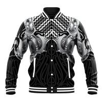 Aotearoa Kowhaiwhai Poutama Black Motif Baseball Jacket LT9 Unisex Black - Polynesian Pride