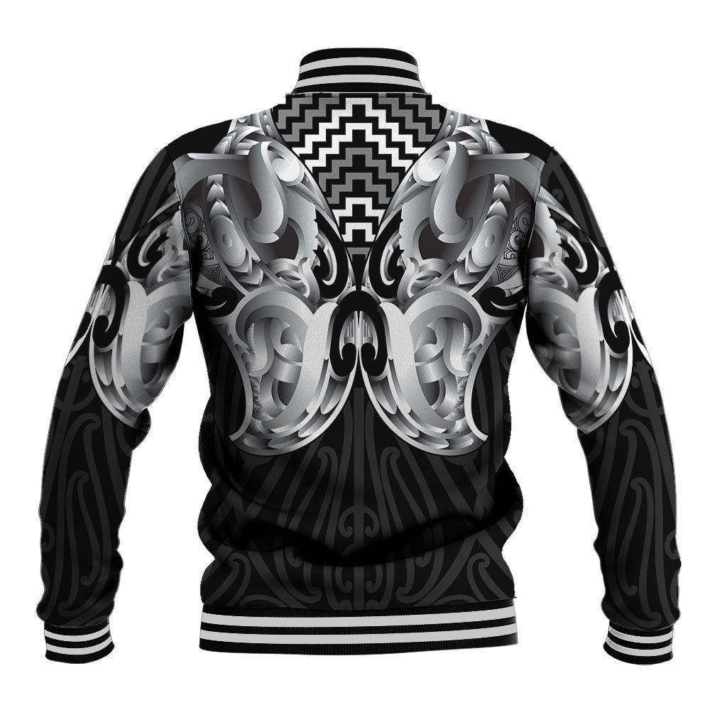 Aotearoa Kowhaiwhai Poutama Black Motif Baseball Jacket LT9 - Polynesian Pride