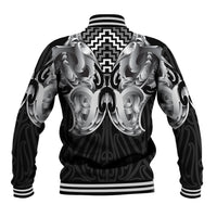 Aotearoa Kowhaiwhai Poutama Black Motif Baseball Jacket LT9 - Polynesian Pride