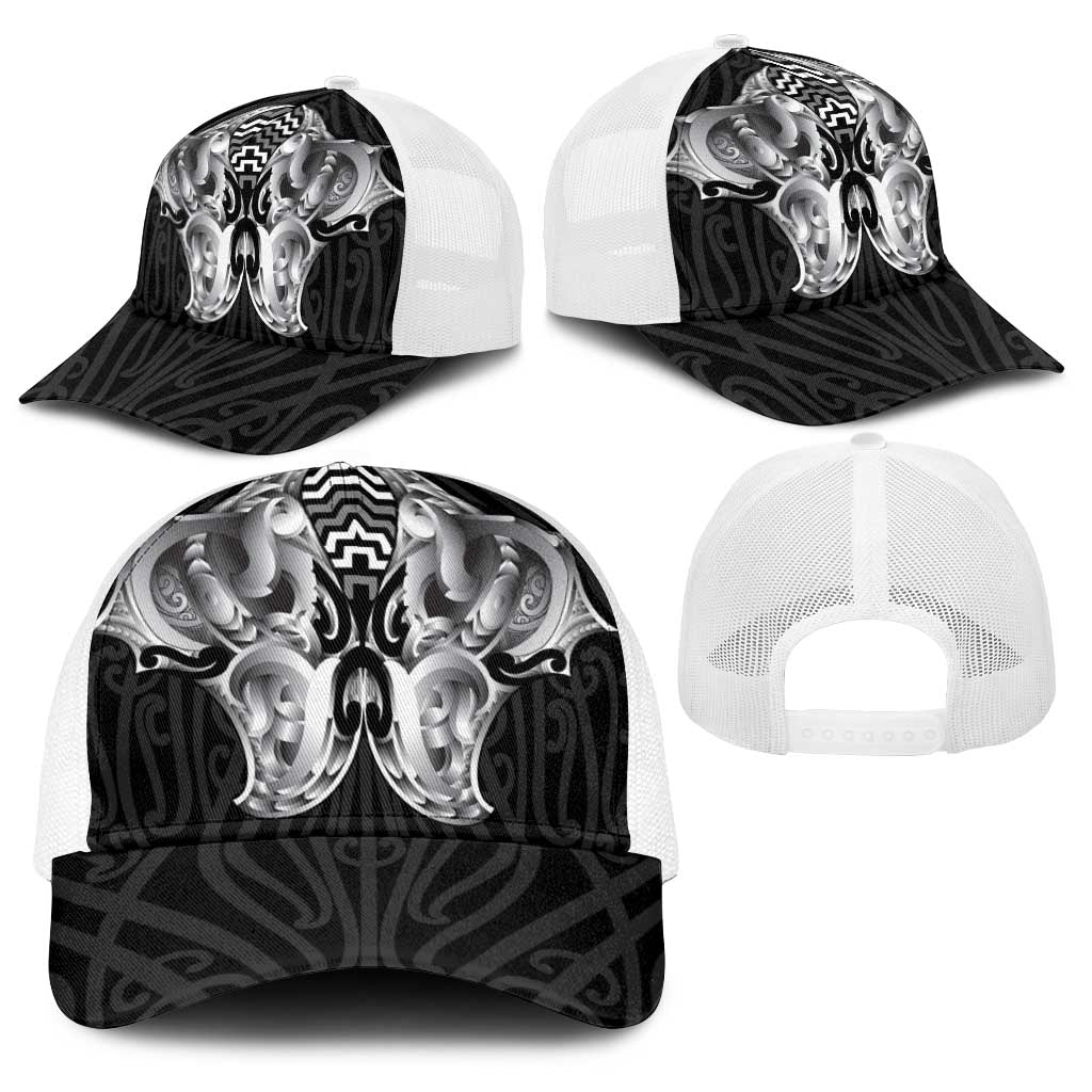 Aotearoa Kowhaiwhai Poutama Black Motif Baseball Net Cap