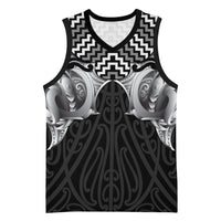 Aotearoa Kowhaiwhai Poutama Black Motif Basketball Jersey LT9 Unisex Black - Polynesian Pride