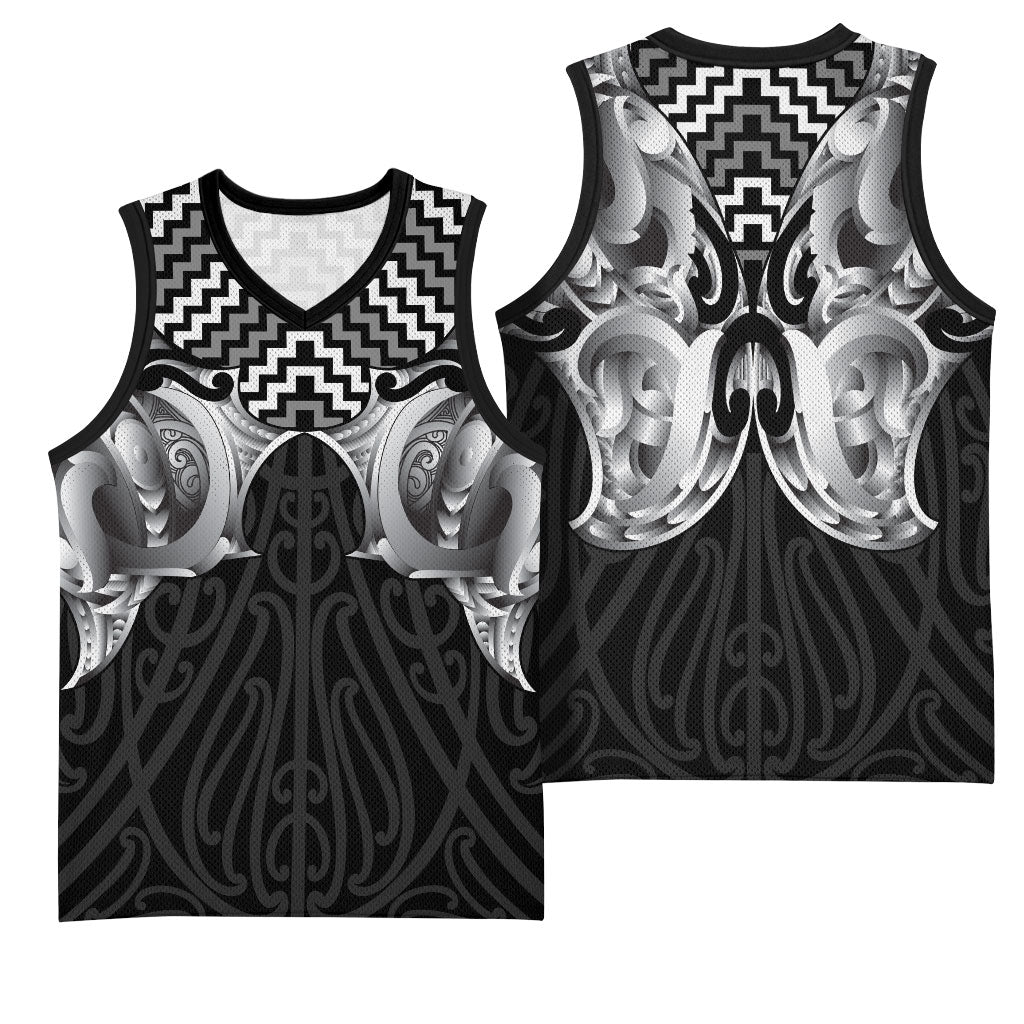 Aotearoa Kowhaiwhai Poutama Black Motif Basketball Jersey LT9 - Polynesian Pride