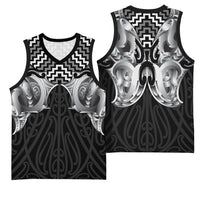 Aotearoa Kowhaiwhai Poutama Black Motif Basketball Jersey LT9 - Polynesian Pride