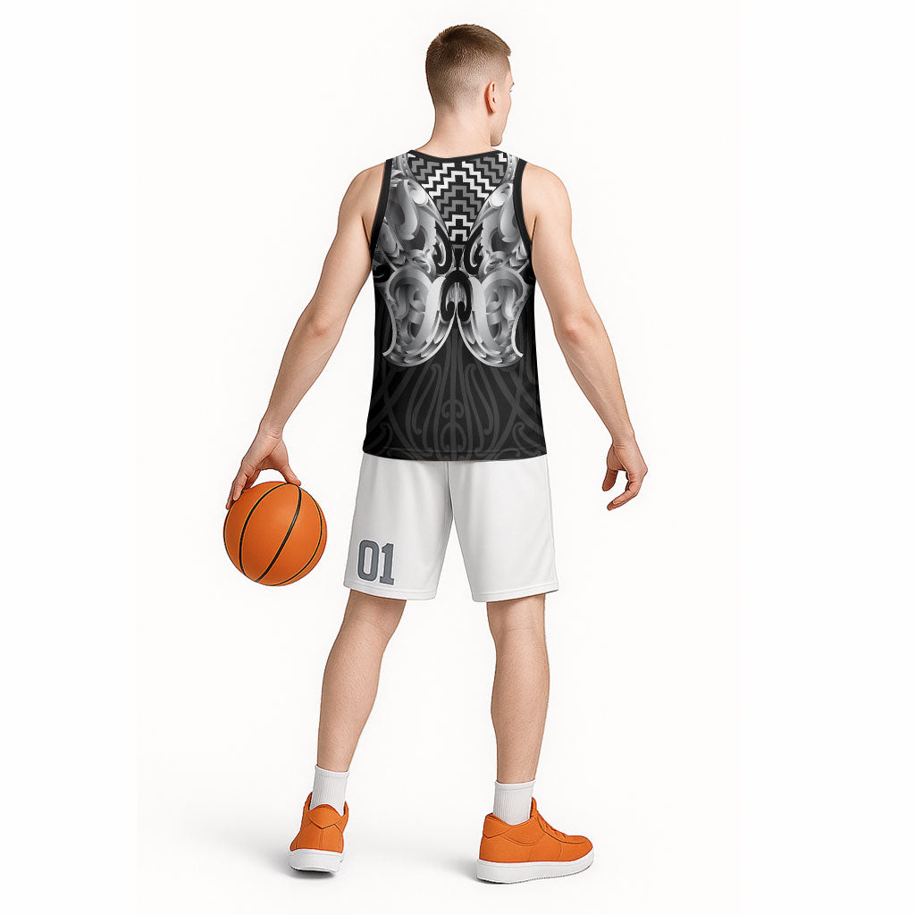 Aotearoa Kowhaiwhai Poutama Black Motif Basketball Jersey LT9 - Polynesian Pride