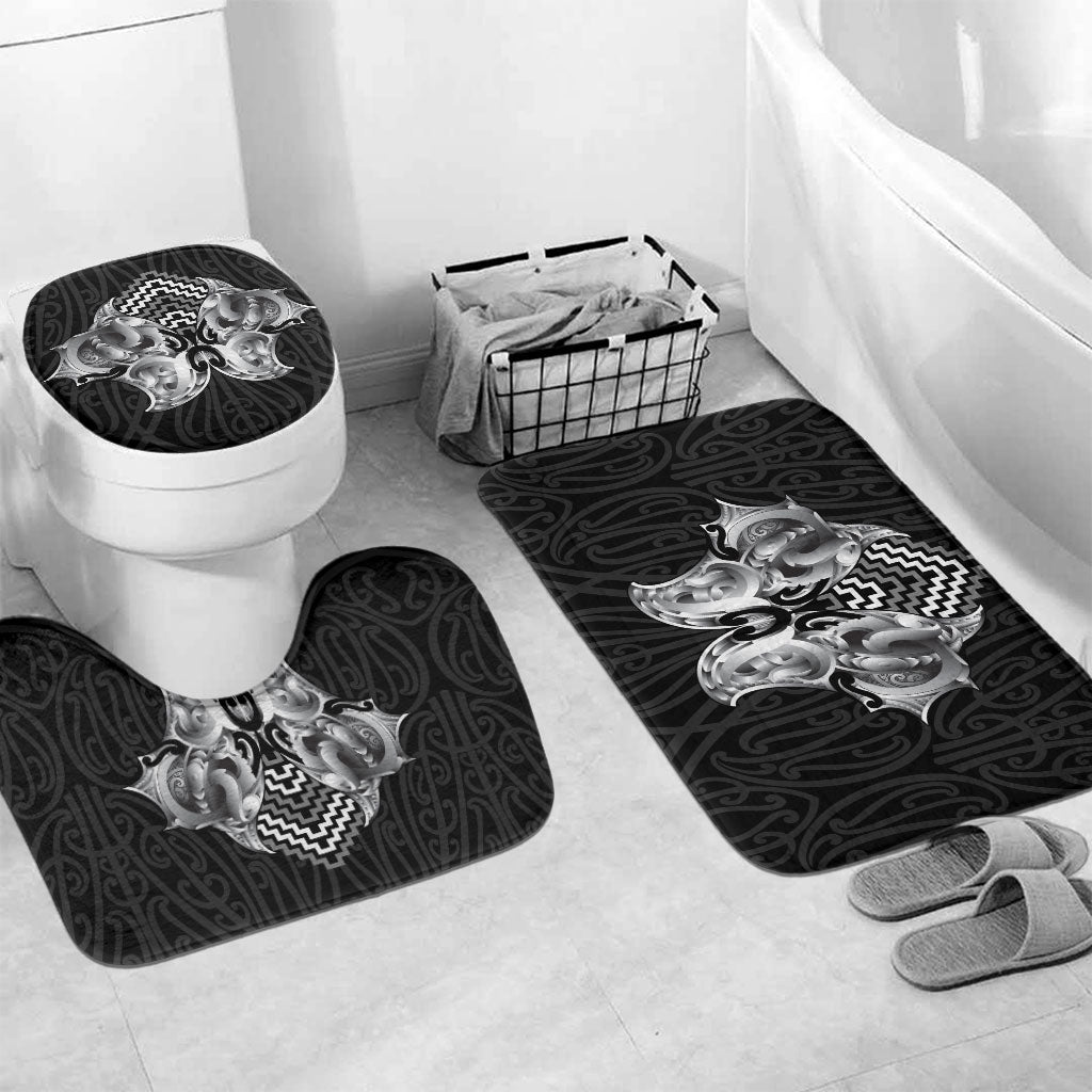 Aotearoa Kowhaiwhai Poutama Black Motif Bathroom Set LT9 Mat Set Only (3 pcs) One Size Black - Polynesian Pride