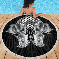 Aotearoa Kowhaiwhai Poutama Black Motif Beach Blanket LT9 - Polynesian Pride