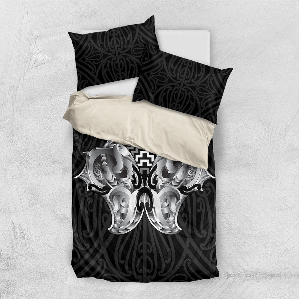 Aotearoa Kowhaiwhai Poutama Black Motif Bedding Set LT9 US Twin 172cm x 218cm Black - Polynesian Pride