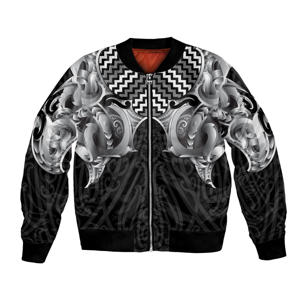 Aotearoa Kowhaiwhai Poutama Black Motif Bomber Jacket